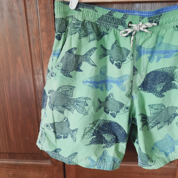 Boden Light Green Fish Print Mesh Liner Swim Trunks Size 36 - Picture 3 of 11